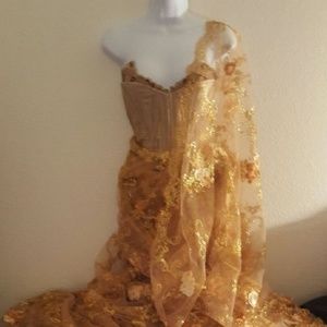 Gold Lace Corset Lehenga Saree Sari Wedding Set